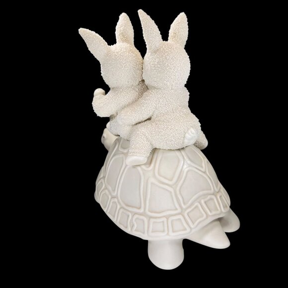 Vtg Dept 56 Snowbunnies Riding Turtle 1995 It's Working We're Going Faster - Picture 8 of 13